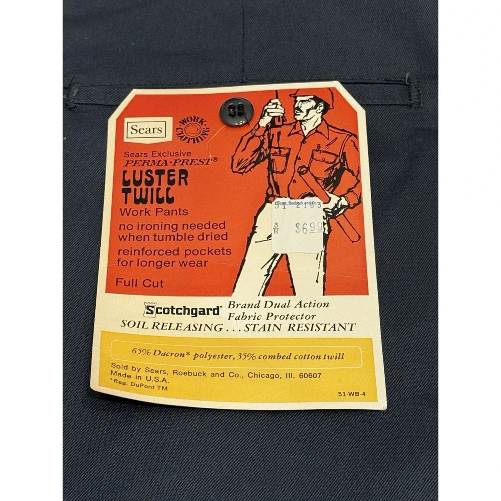NOS VTG‎ 60s Sears Gray Workwear Perma Prest Pants 40x28 Dacron Talon Zip Luster